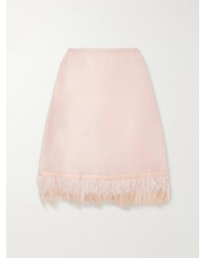 STAUD Lark Frayed Silk Midi Skirt - Pink