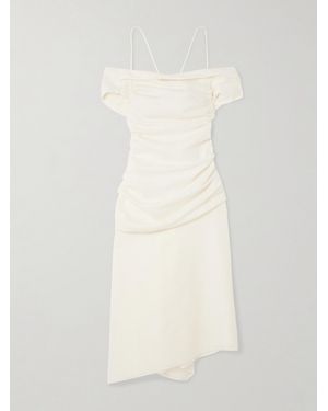 LIBEROWE Accordion Cold-Shoulder Ribbed Cotton And Silk-Blend Midi Dress - Natural