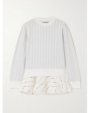 Sacai Mehrlagiger Pullover Aus Gestreifter Baumwolle Und Bouclé-Tweed - Weiß