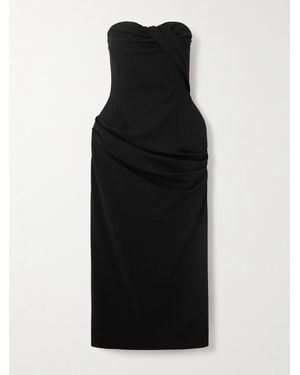 Magda Butrym Strapless Gathered Cady Midi Dress - Black