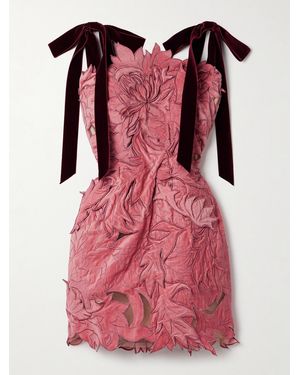 Oscar de la Renta Appliquéd Tulle Mini Dress - Pink