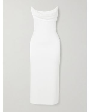 Alex Perry Strapless Draped Satin-Crepe Midi Dress - White