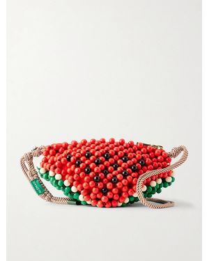 ALÉMAIS Watermelon Beaded Wood Shoulder Bag - Red