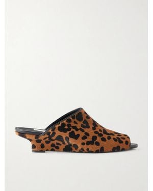 TOTEME Leopard-Print Cow Hair Wedge Mules - Brown