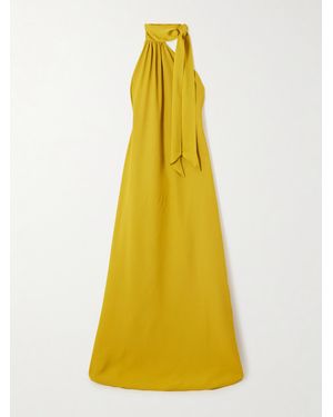 ‎Taller Marmo One-Shoulder Scarf-Detailed Gathered Crepe-Cady Gown - Yellow
