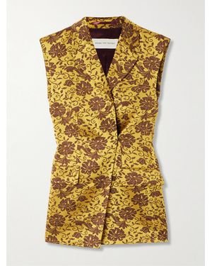 Dries Van Noten Asymmetric Satin-Jacquard Vest - Yellow