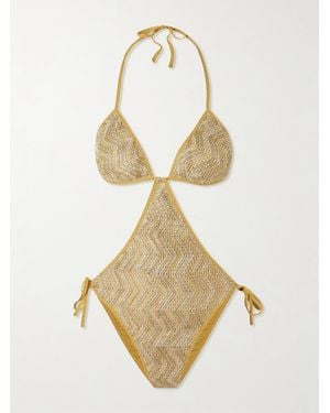 Missoni Mare Cutout Sequin-Embellished Striped Metallic Crochet-Knit Swimsuit - Natural