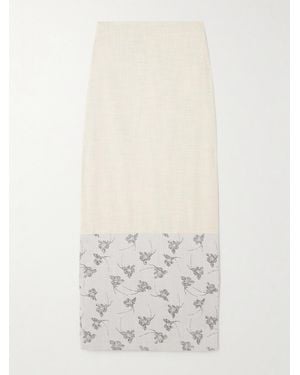 D'Estree Mila Woven And Denim-Jacquard Midi Skirt - White