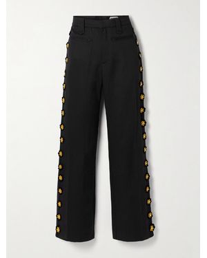Bode Abilene Studded Appliquéd Twill Straight-Leg Trousers - Black