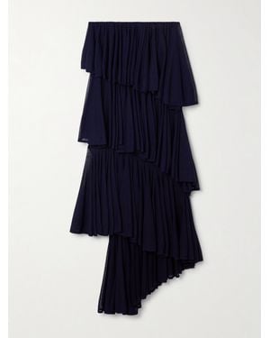 Alaïa Jupe Midi Asymétrique En Mailles À Fronces Et À Volants - Bleu