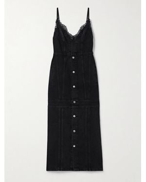 Stella McCartney Lace-Trimmed Paneled Organic Denim Midi Dress - Black