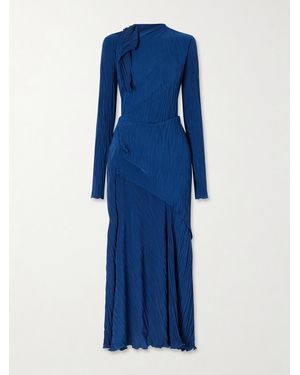 Victoria Beckham Draped Plissé-Crepe Midi Dress - Blue