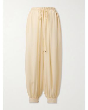 Chloé Embroidered Silk Tapered Pants - Natural