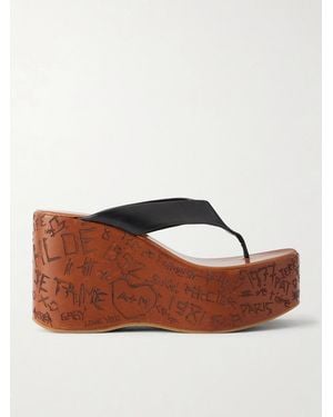 Chloé Leather Platform Thong Sandals - Brown