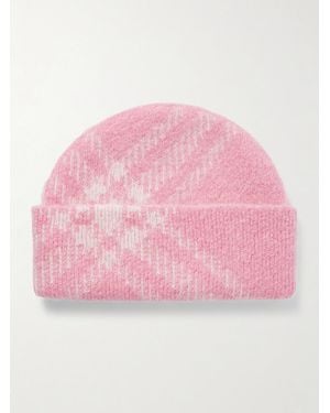 Burberry Checked Mohair-Blend Beanie - Pink