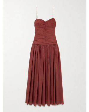 Matteau Gathered Organic Cotton And Silk-Blend Midi Dress