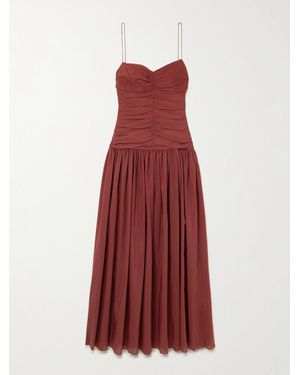 Matteau Gathered Organic Cotton And Silk-Blend Midi Dress
