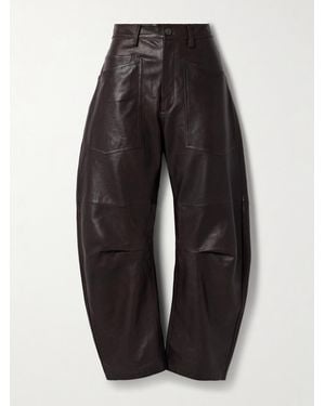 Nili Lotan Shon Leather Barrel-Leg Trousers - Black