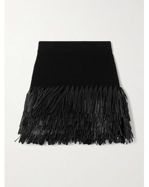 Aje. Agave Minirock Aus Rippstrick Mit Fransen Aus Raffiabast - Schwarz