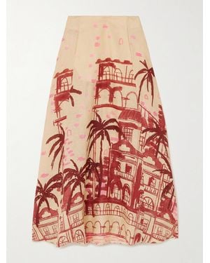 Johanna Ortiz Steps Of Joy Printed Linen Midi Skirt - Red