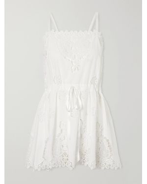 Miguelina Brielle Guipure Lace-Trimmed Cotton-Blend Playsuit - White
