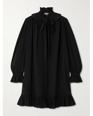 Chloé Pussy-Bow Ruffled Organic Silk-Crepe Mini Dress - Black