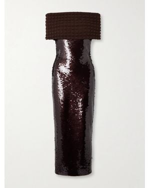 Dima Ayad Off-The-Shoulder Sequined Tulle And Popcorn Midi Dress - Brown