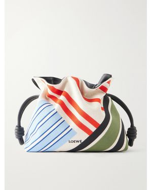 Loewe Flamenco Leather-Trimmed Panelled Striped Canvas Clutch - Blue