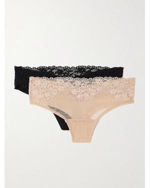 Commando Double Take Set Aus Zwei Strings Aus Stretch-Material Mit Spitzenbesätzen - Natur