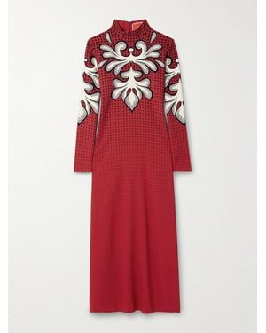 La DoubleJ Icon Halle Printed Crepe Turtleneck Midi Dress - Red