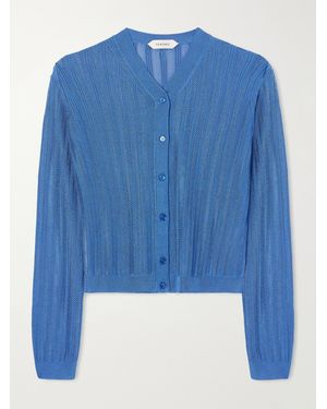 Versace Medusa-Embellished Ribbed Crochet-Knit Cardigan - Blue
