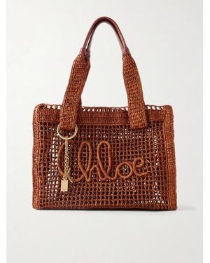 Chloé Summer Banana Leather-Trimmed Raffia Tote - Brown