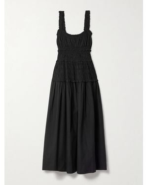 Doen Marianne Shirred Organic Cotton-Poplin Midi Dress - Black