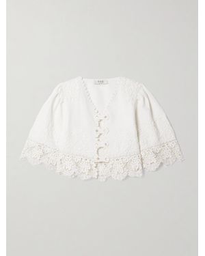 Sea Iyla Cropped Embroidered Broderie Anglaise Cotton And Linen-Blend Top - White