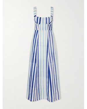 Emporio Sirenuse Azzurra Ikat Striped Cotton Midi Dress - Blue
