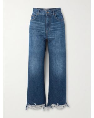 Chloé Cropped Distressed High-Rise Wide-Leg Jeans - Blue