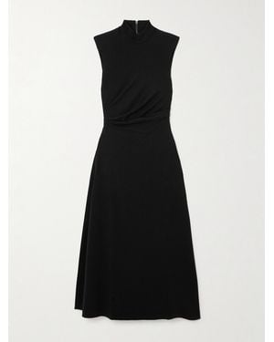 Brunello Cucinelli Draped Stretch-Wool Midi Dress - Black