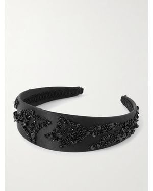 Erdem Embellished Silk-Satin Headband - Black