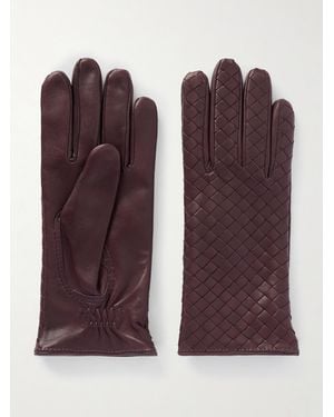 Bottega Veneta Intrecciato Leather Gloves - Purple