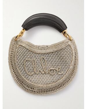 Chloé Summer Banana Leather-Trimmed Metallic Crocheted Tote