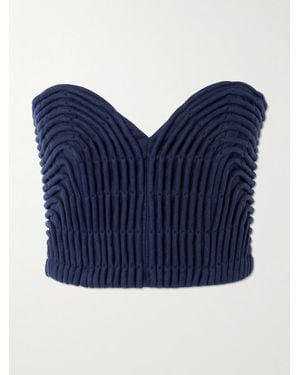ANDRES OTALORA Prateek Embroidered Linen Corset Top - Blue