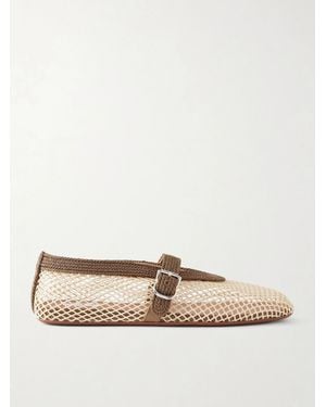 Alaïa Embroidered Satin-Cord And Mesh Ballet Flats - Natural
