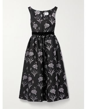 Erdem Velvet-Trimmed Metallic Floral-Jacquard Midi Dress - Black