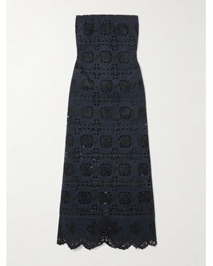 Vita Kin Grace Strapless Scalloped Broderie Anglaise Linen Maxi Dress - Blue