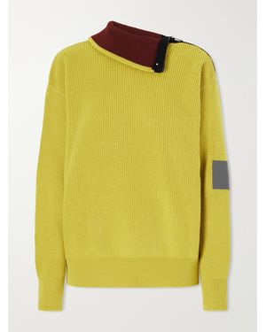 Loewe Zip-Detailed Leather-Trimmed Ribbed Wool-Blend Turtleneck Sweater - Yellow