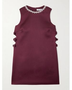 Self-Portrait Crystal-Embellished Cut-Out Satin Mini Dress - Purple