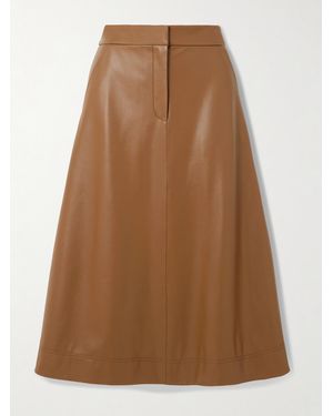 Veronica Beard Louise Faux Leather Midi Skirt - Brown