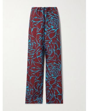 Dries Van Noten Hose Mit Geradem Bein Aus Crêpe Mit Blumenprint - Blau