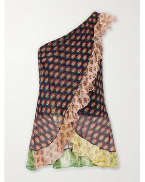 Etro One-Shoulder Ruffled Silk-Organza Blouse - Brown