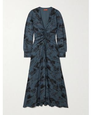 Altuzarra Mila Ruched Printed Silk-Crepe Midi Dress - Blue